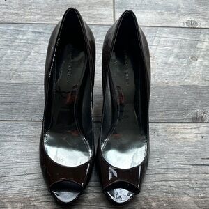 Marc Fisher Glossy Black Peep-Toe Heels